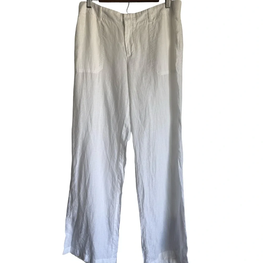 Banana Republic White 100% Linen Wide Leg Pants Womens 8 Casual Beach Trousers